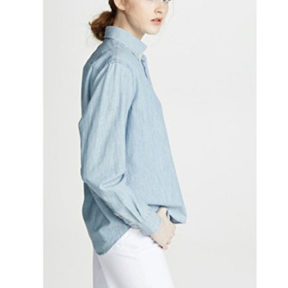 Seven For All Mankind Button Down Shirt Blue Chambray Size S - Picture 2 of 11